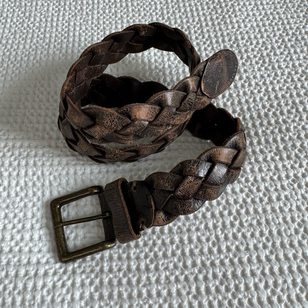 J.Crew distressed leather braided brown belt gold hardware S/M
